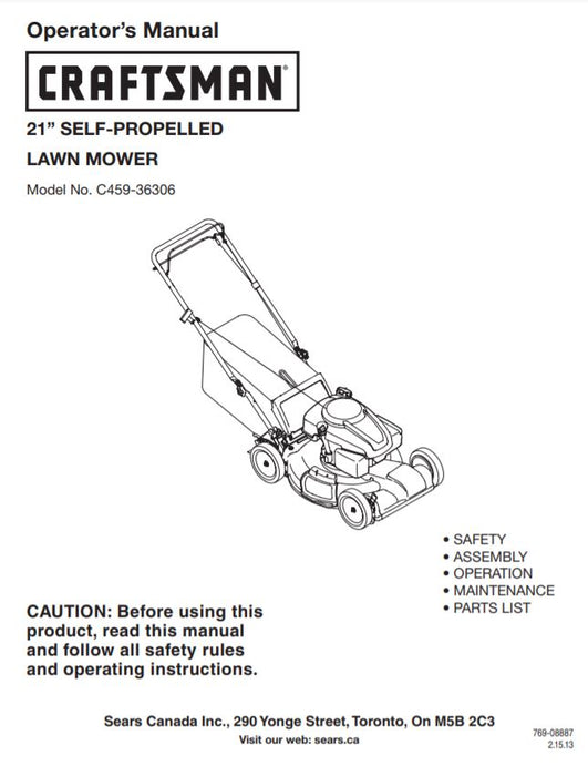 C459 36306 Manual for 2013 Craftsman 21 Lawn Mower with Kohler Engine DR Mower Parts