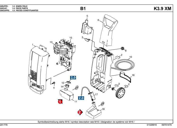 K3.9 XM Series Parts List for Karcher 1.423-104.0 1.423-105.0 1.423-110.0