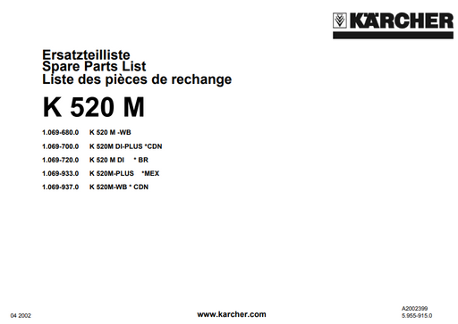 Karcher K 520 M Parts List 1.069-680.0 1.069-700.0 1.069-720.0 1.069-933.0 1.069-937.0
