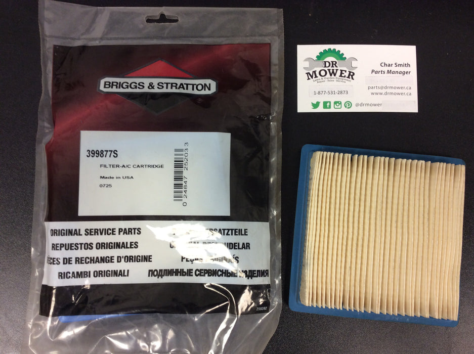 399877s Briggs and Stratton Air Filter Genuine Manufacture's Part
